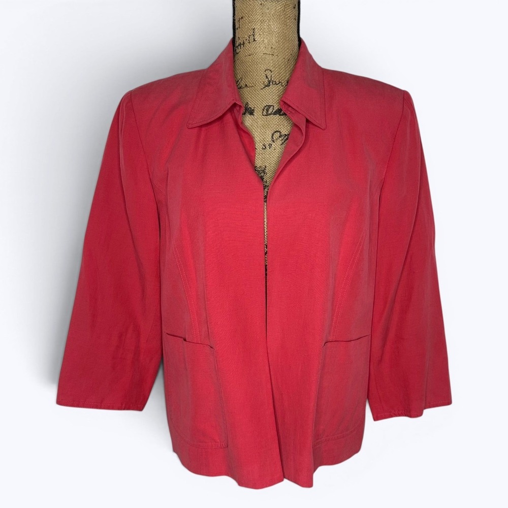 Coldwater Creek Pink Silk Linen Open Front Blazer Jacket Office Sz Petite L